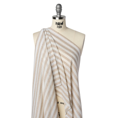 Lightweight Cotton and Polyester Jersey - Beige and White Stripes - Deadstock