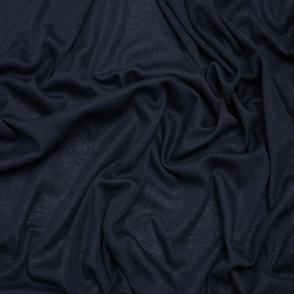 Lightweight Polyester 1x1 Rib Knit - Navy Blue - Deadstock