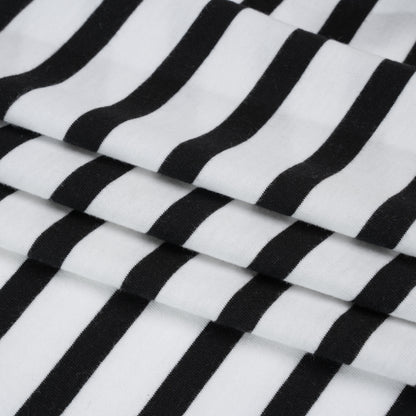 Cotton and Polyester Jersey - Black and White Stripes - Deadstock