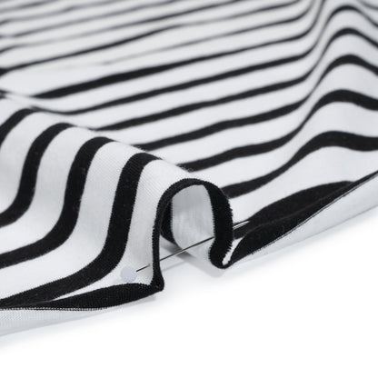 Cotton and Polyester Jersey - Black and White Stripes - Deadstock