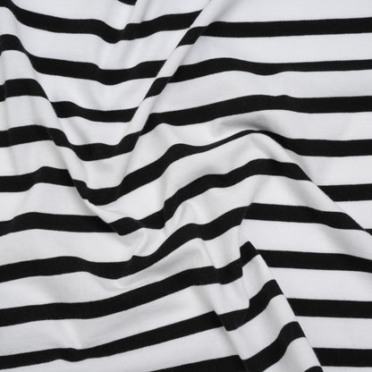 Cotton and Polyester Jersey - Black and White Stripes - Deadstock