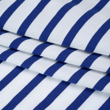 Cotton and Polyester Jersey - Blue and White Stripes - Deadstock Folded