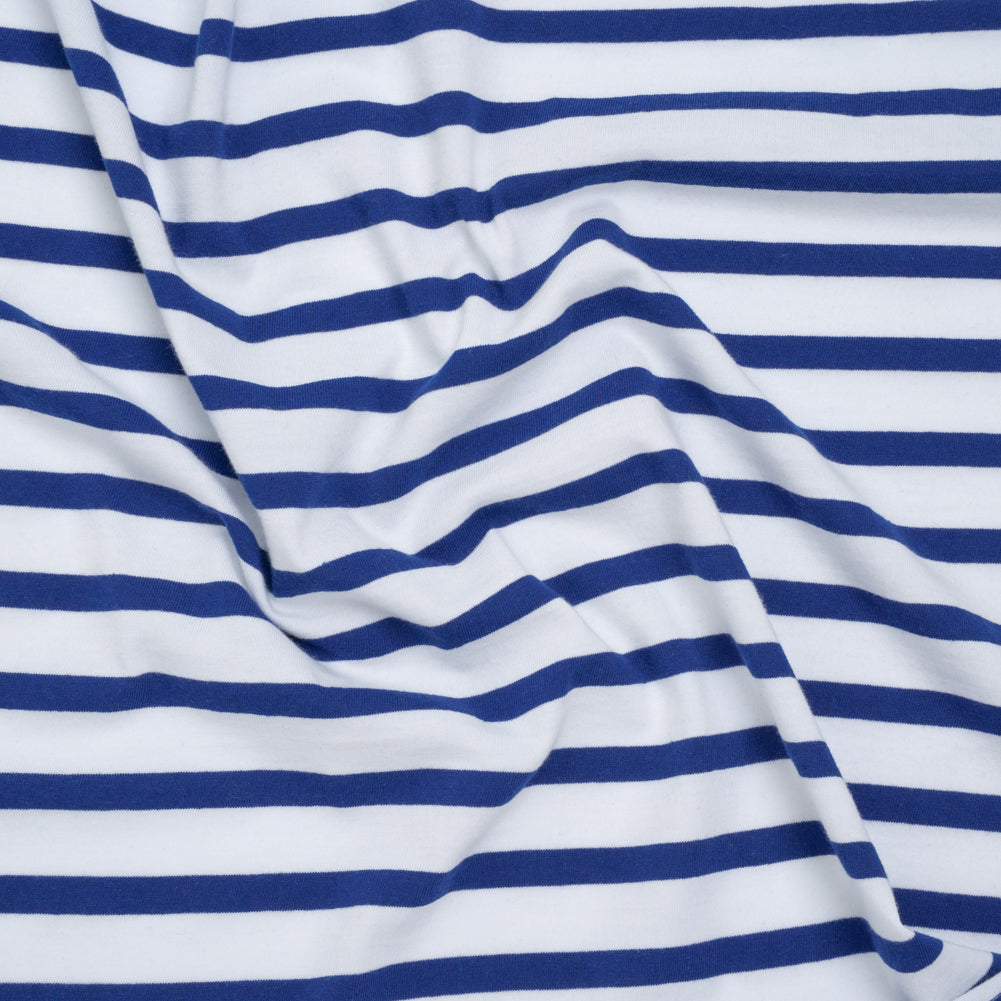 Cotton and Polyester Jersey - Blue and White Stripes - Deadstock