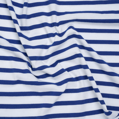 Cotton and Polyester Jersey - Blue and White Stripes - Deadstock