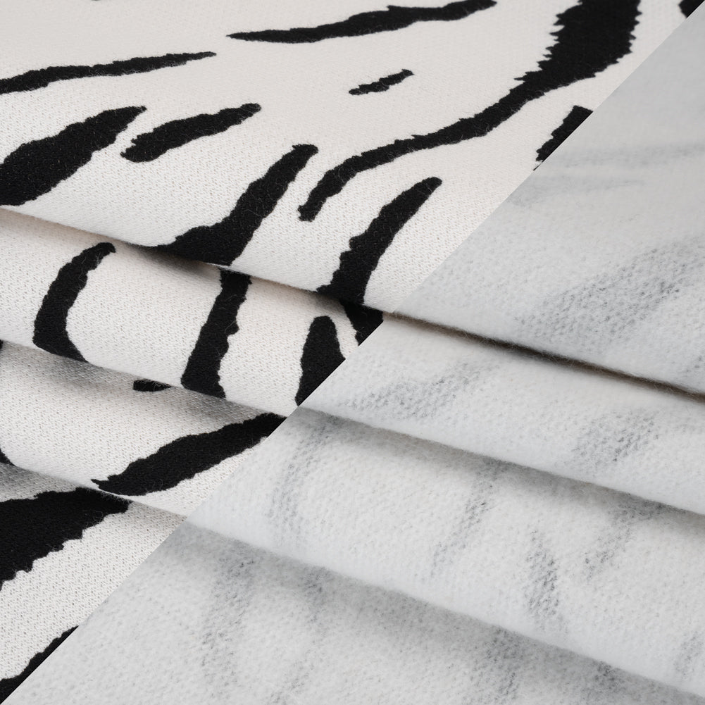 Cotton Brushed French Terry Sweatshirt Fleece - Black and White Zebra Stripes - Deadstock Folded