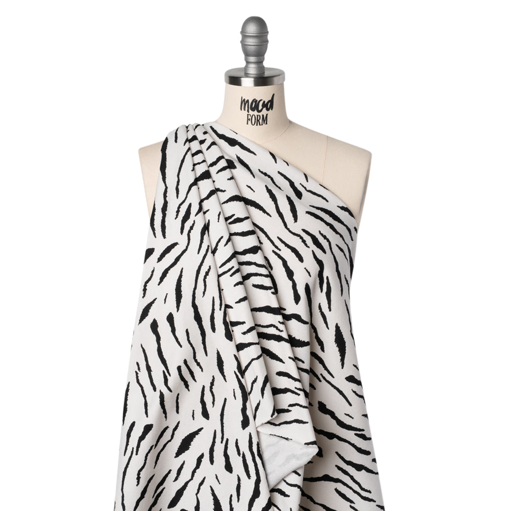 Cotton Brushed French Terry Sweatshirt Fleece - Black and White Zebra Stripes - Deadstock Drape