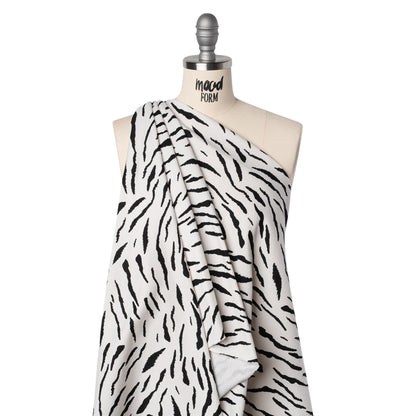 Cotton Brushed French Terry Sweatshirt Fleece - Black and White Zebra Stripes - Deadstock Drape