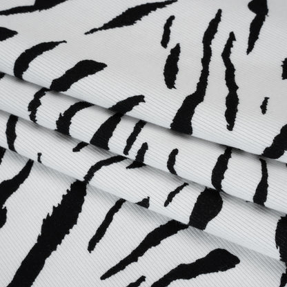 Stretch Cotton 2x2 Rib Knit Print - Black and White Zebra Stripes - Deadstock