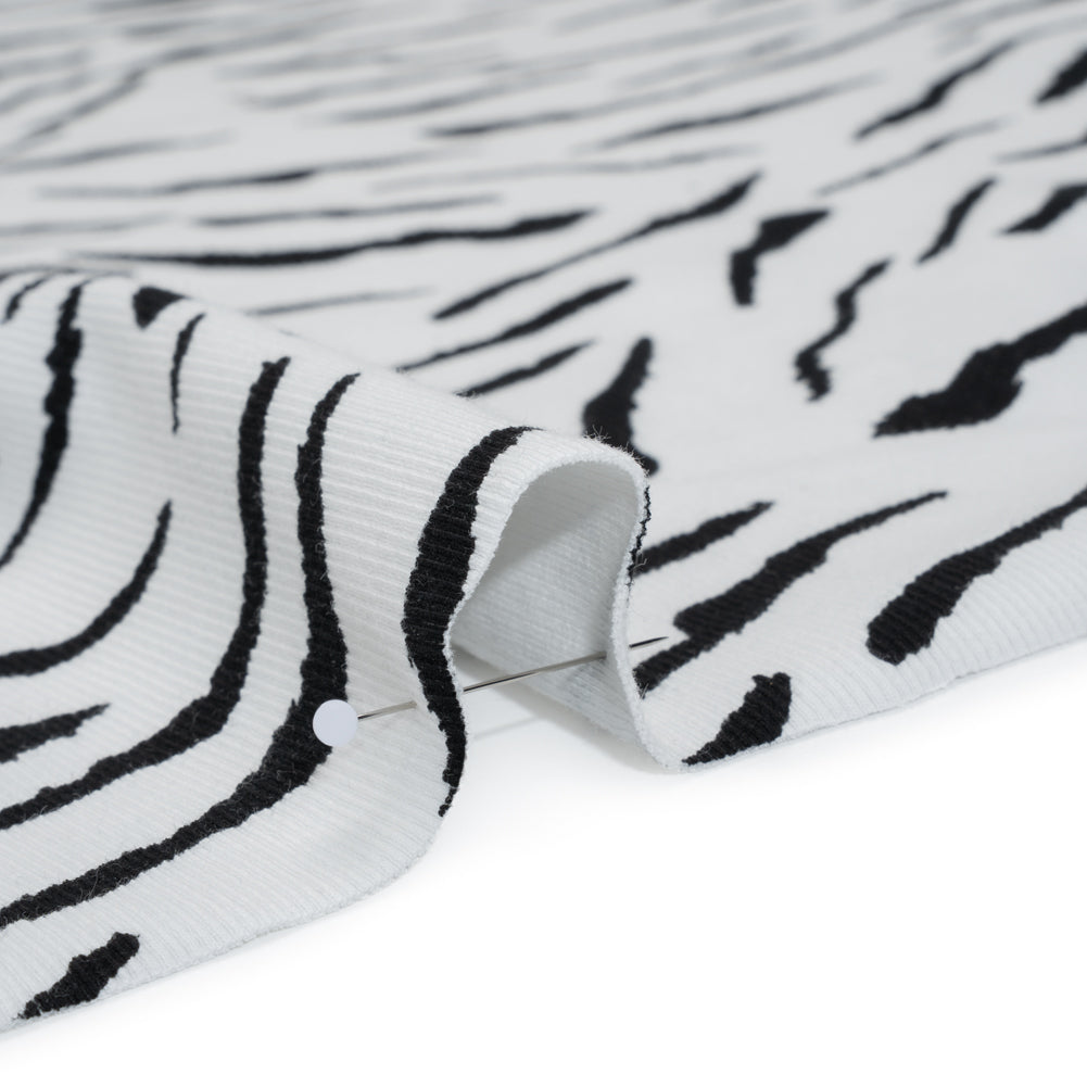 Stretch Cotton 2x2 Rib Knit Print - Black and White Zebra Stripes - Deadstock - Detail