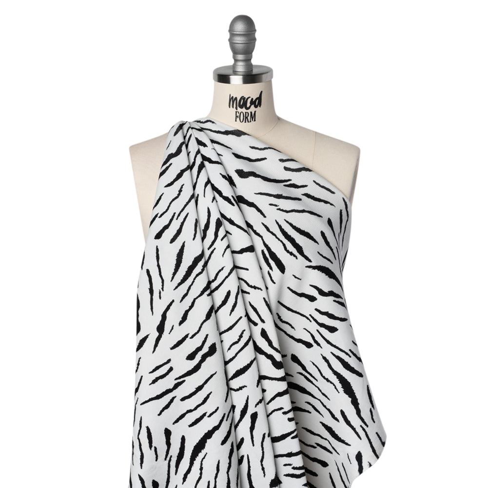 Stretch Cotton 2x2 Rib Knit Print - Black and White Zebra Stripes - Deadstock - Drape