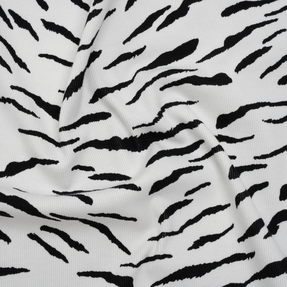 Stretch Cotton 2x2 Rib Knit Print - Black and White Zebra Stripes - Deadstock