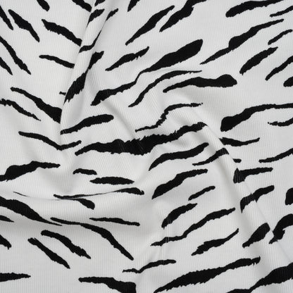 Stretch Cotton 2x2 Rib Knit Print - Black and White Zebra Stripes - Deadstock