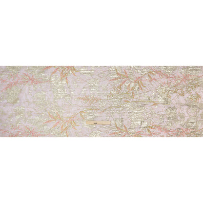 Metallic Foiled Plisse Lace with Embroidery and Beading on Tulle Backing - Light Pink and Gold Flowering Branches - Full