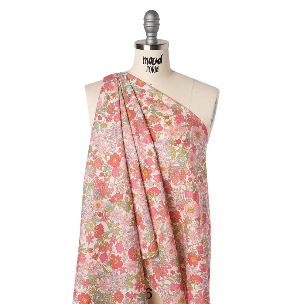 Liberty Fabrics Tana Lawn® - Clarabell Pink - Light Pink, Olive Green and Pale Purple Floral - Folded
