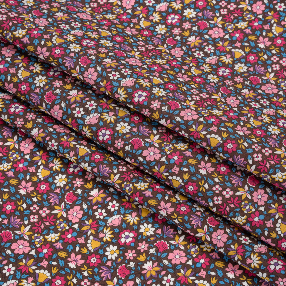 Liberty Fabrics Tana Lawn® - Meera Pink - Bright Pink, Blue and Brown Simple Floral - Detail