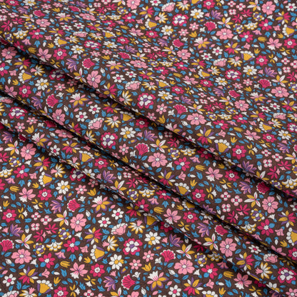 Liberty Fabrics Tana Lawn® - Meera Pink - Bright Pink, Blue and Brown Simple Floral