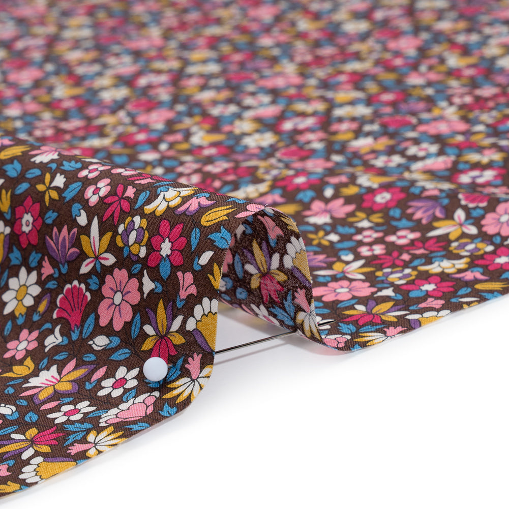 Liberty Fabrics Tana Lawn® - Meera Pink - Bright Pink, Blue and Brown Simple Floral - Full - Image 4 of 6