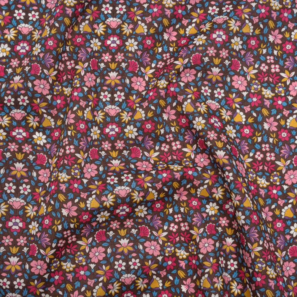 Liberty Fabrics Tana Lawn® - Meera Pink - Bright Pink, Blue and Brown Simple Floral - Drape