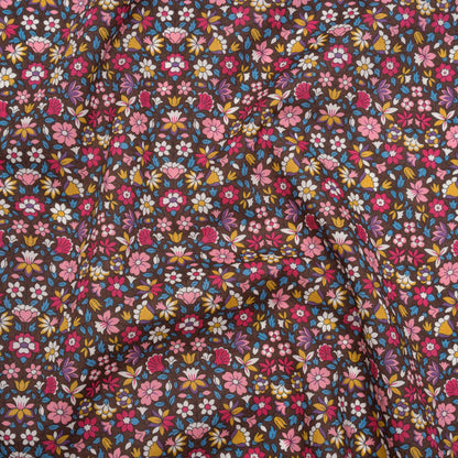 Liberty Fabrics Tana Lawn® - Meera Pink - Bright Pink, Blue and Brown Simple Floral