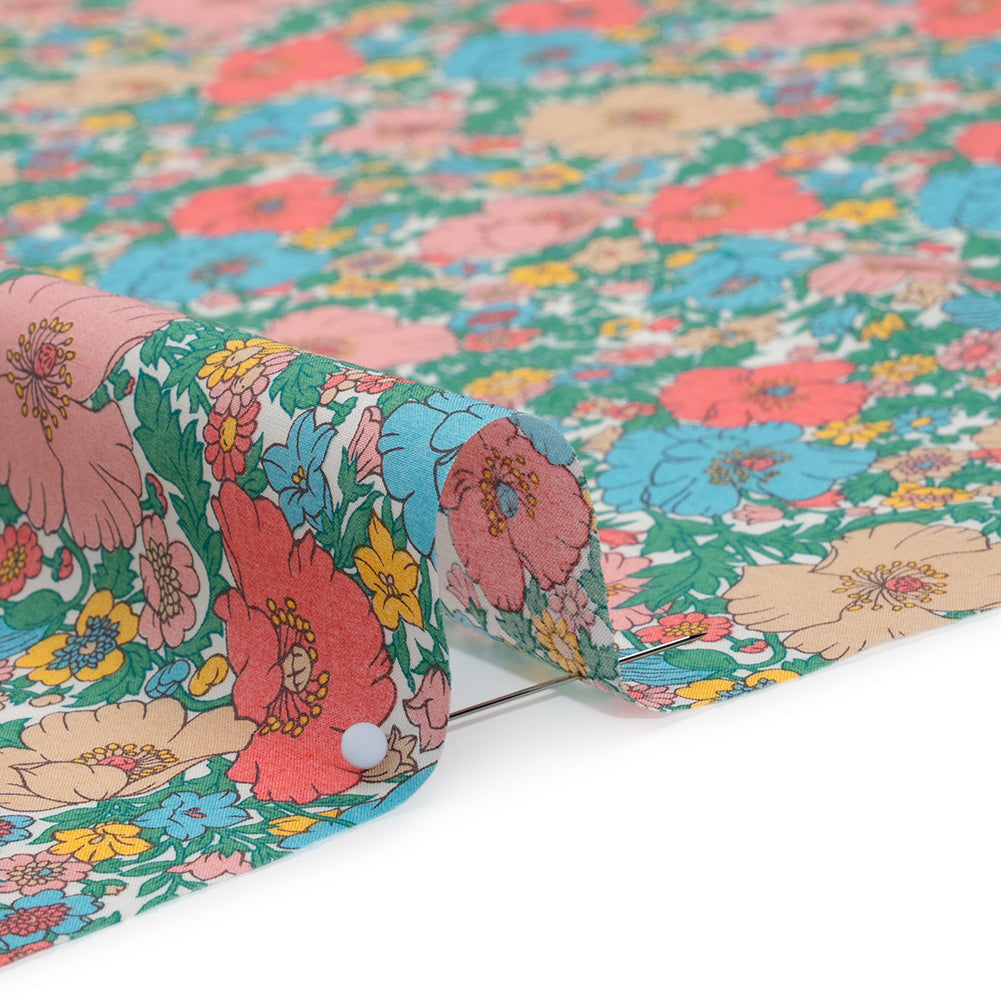 Liberty Fabrics Tana Lawn® - Meadow Song Green - Pink, Blue and Green Flower Field - Full - Image 4 of 6