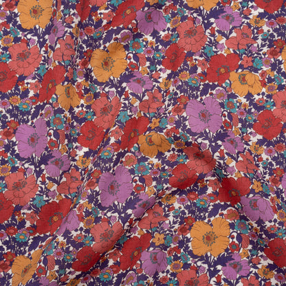 Liberty Fabrics Tana Lawn® - Meadow Song Purple - Golden Yellow, Red and Purple Flower Field