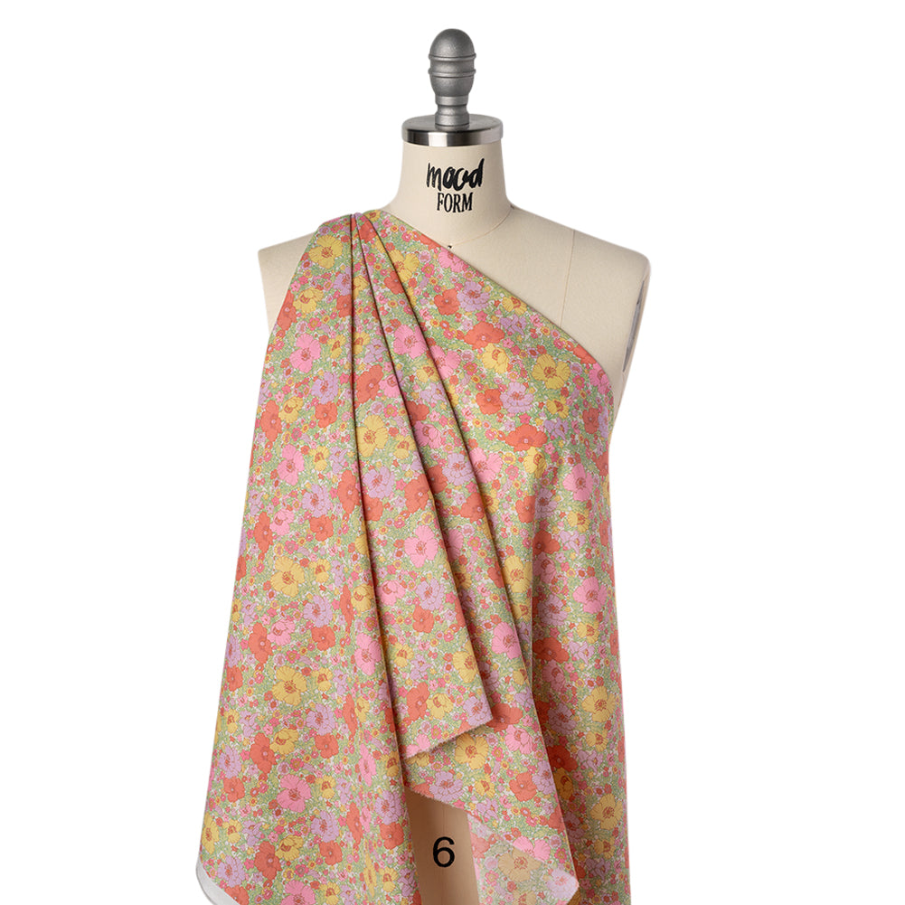 Liberty Fabrics Tana Lawn® - Meadow Song Pink, Yellow and Lime Green Flower Field - Folded