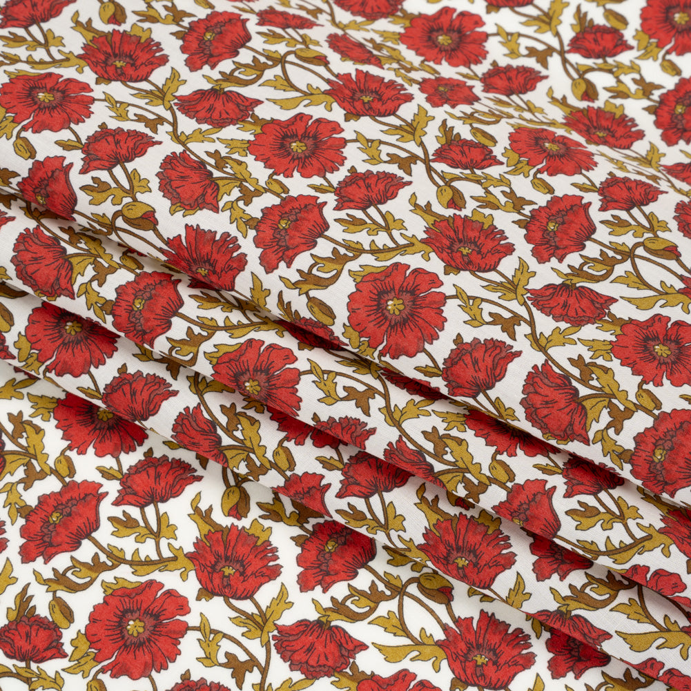 Liberty Fabrics Tana Lawn® - Astell Reece Red - Red and Golden Olive Flower Vines