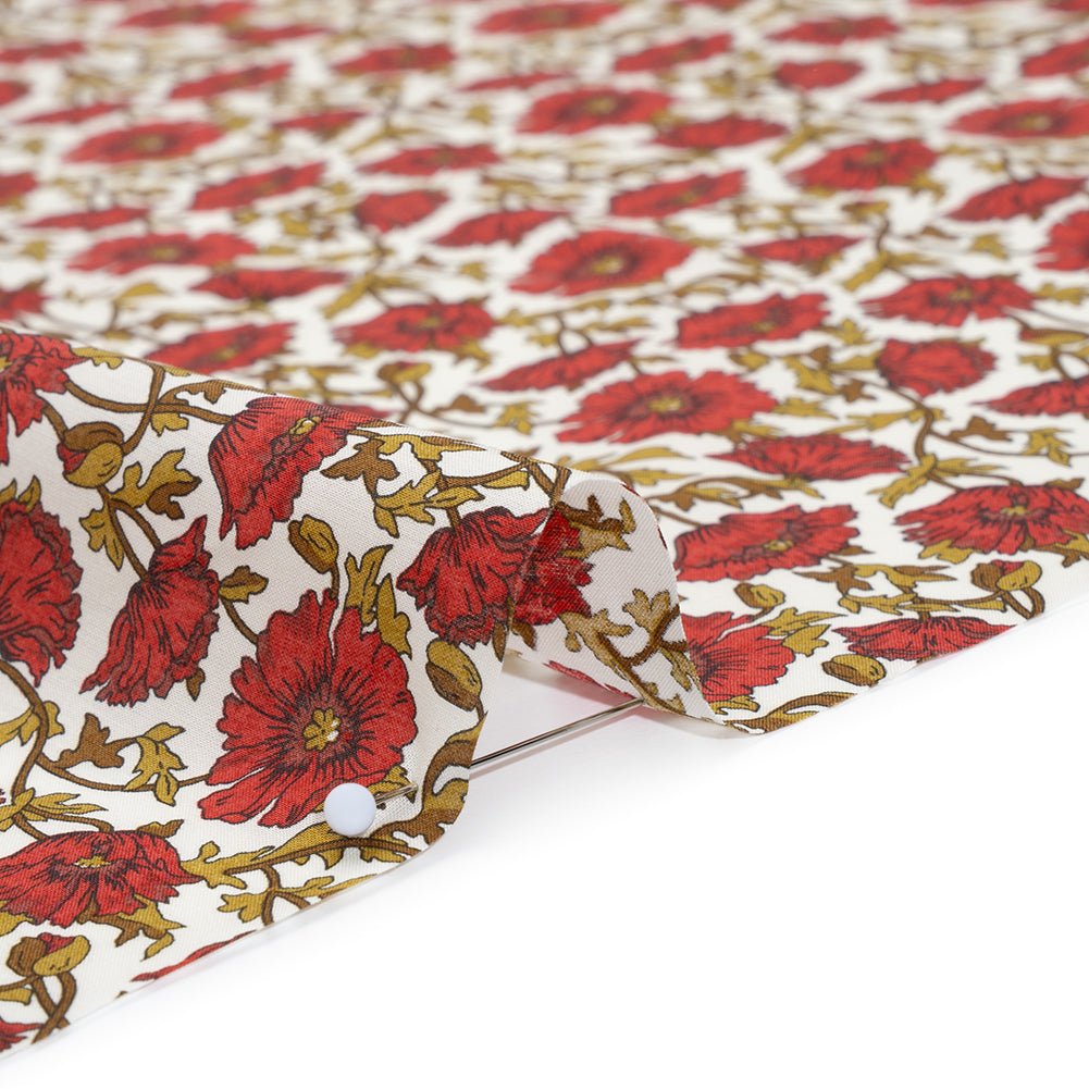 Liberty Fabrics Tana Lawn® - Astell Reece Red - Red and Golden Olive Flower Vines