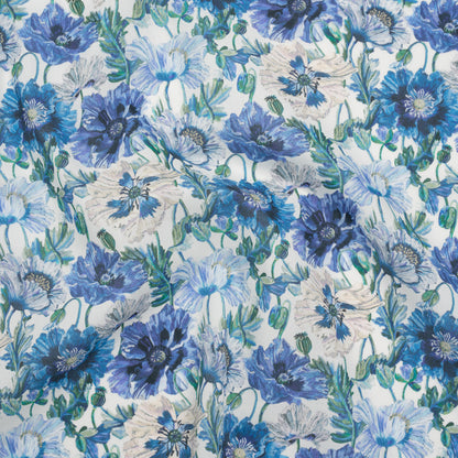Liberty Fabrics Tana Lawn® - Poppy Amelie Blue - Sky, Cobalt Blue and Green Poppy Flower Field Drape