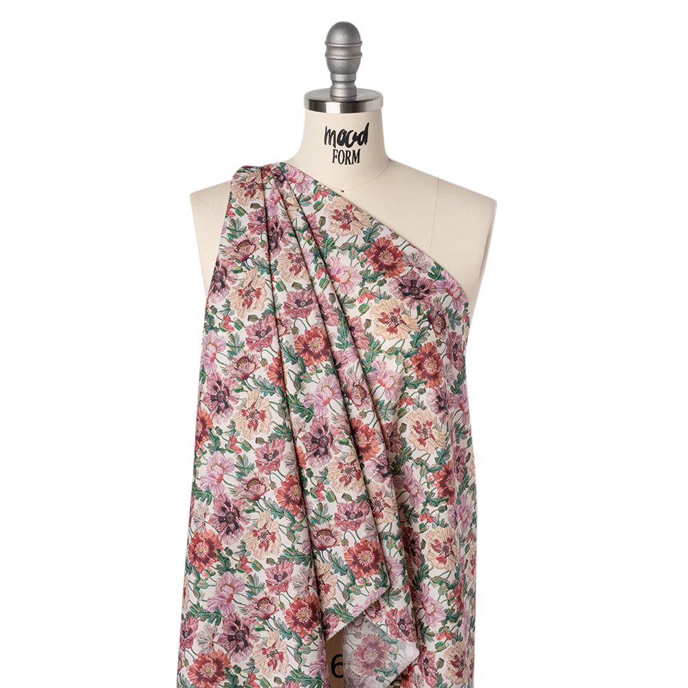 Liberty Fabrics Tana Lawn® - Poppy Amelie Pink - Red, Pink and Green Poppy Flower Field Folded