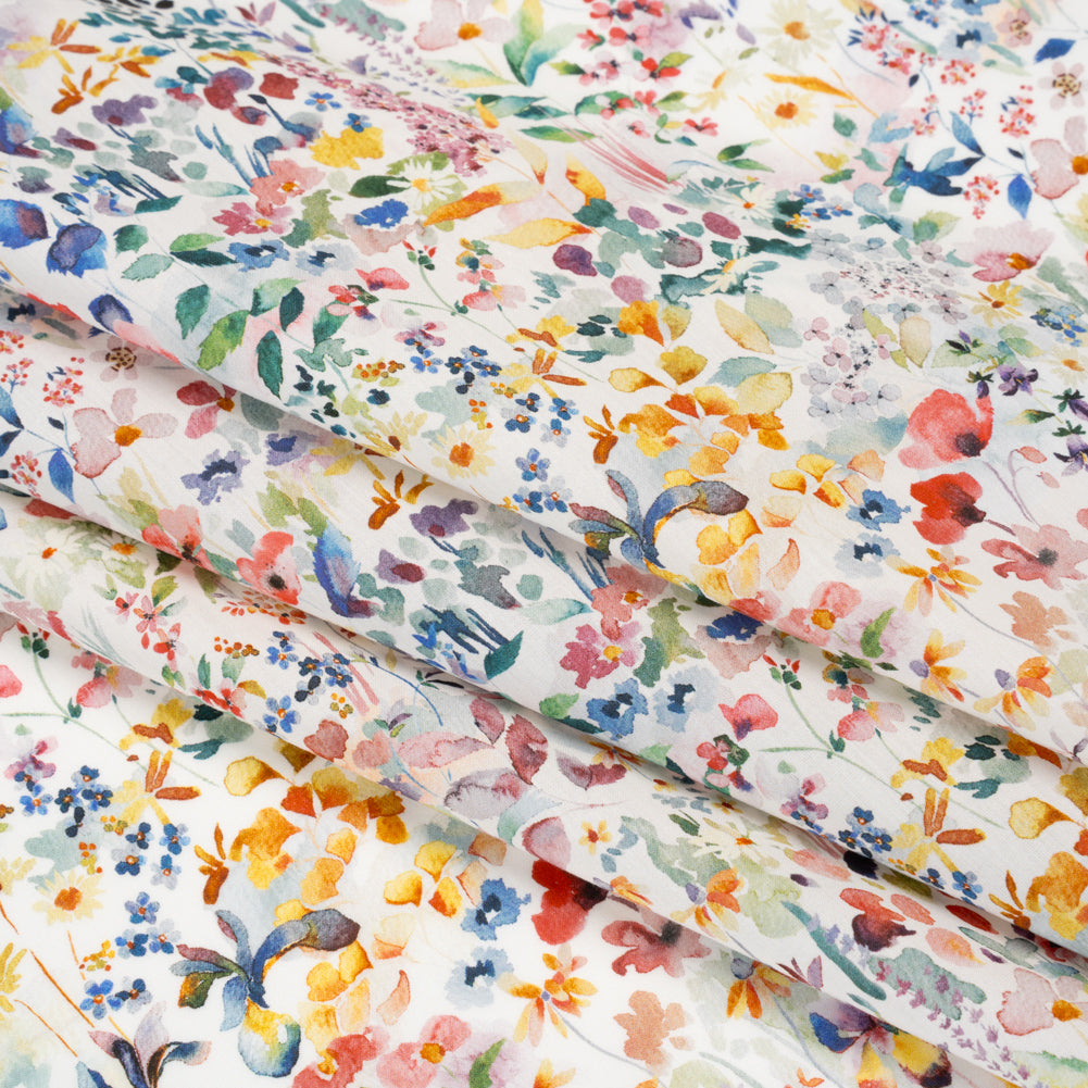 Liberty Fabrics Tana Lawn® - Felda Multi Bright - Red, Blue and Yellow Watercolor Flowers - Detail
