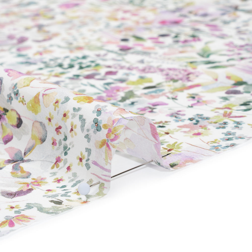 Liberty Fabrics Tana Lawn® - Felda Green - Pink, Yellow and Green Watercolor Flowers - Full