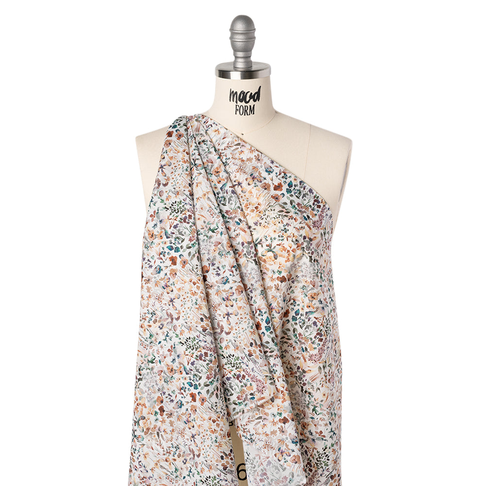 Liberty Fabrics Tana Lawn® - Felda Multi Neutral - Brown, Gray and Blue Watercolor Flowers - Folded