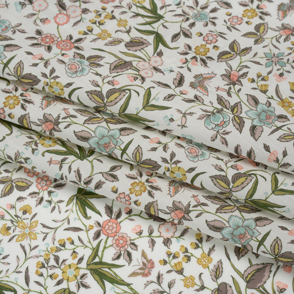 Liberty Fabrics Tana Lawn® - Tapestry Multi Pastel - Light Pink, Green and Yellow Floral and Butterflies Detail