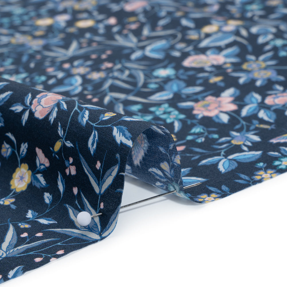 Liberty Fabrics Tana Lawn® - Tapestry Dark Blue - Navy, Sky Blue and Light Yellow Floral and Butterflies Full