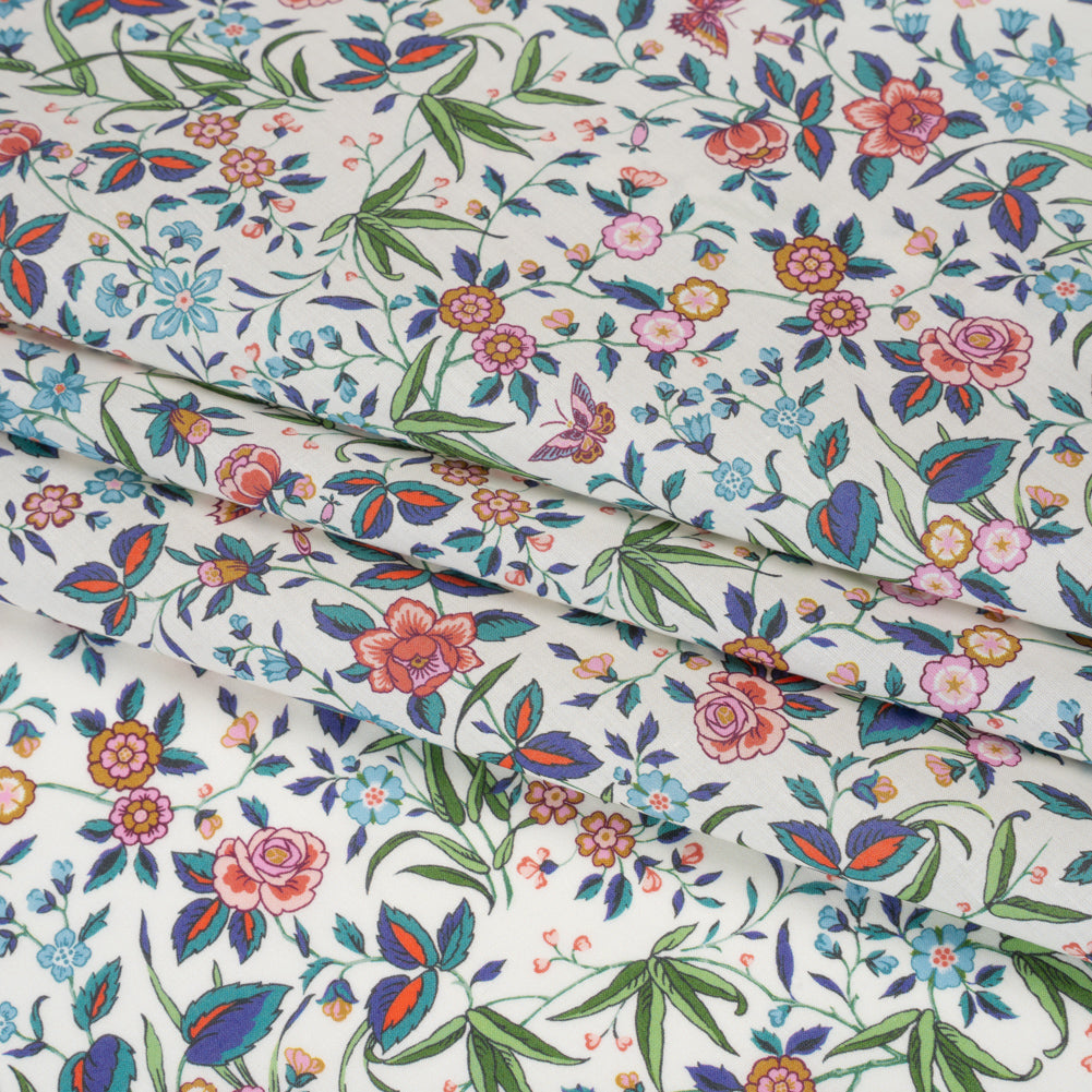 Liberty Fabrics Tana Lawn® - Tapestry Multi Bright - Pink, Green and Blue Floral and Butterflies - Detail
