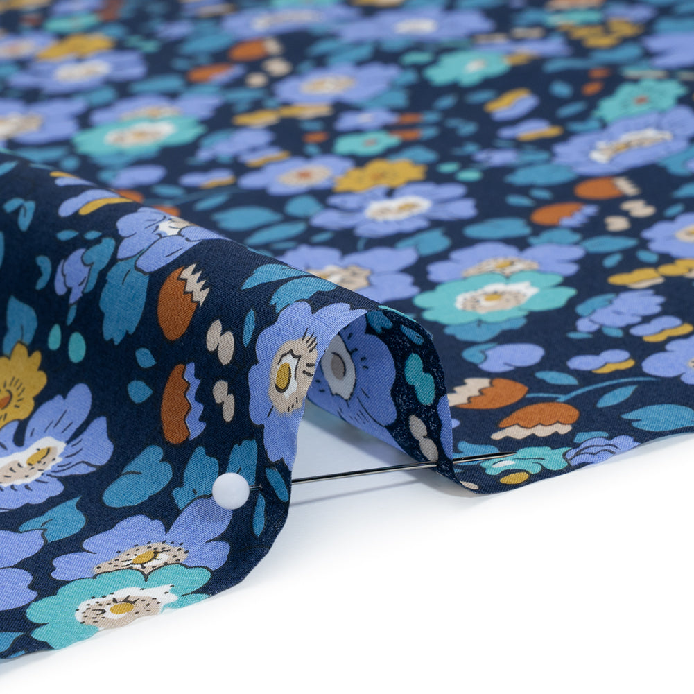 Liberty Fabrics Tana Lawn® - Betsy Meadow Dark Blue - Blue, Periwinkle and Yellow Illustrated Floral - Full - Image 4 of 6