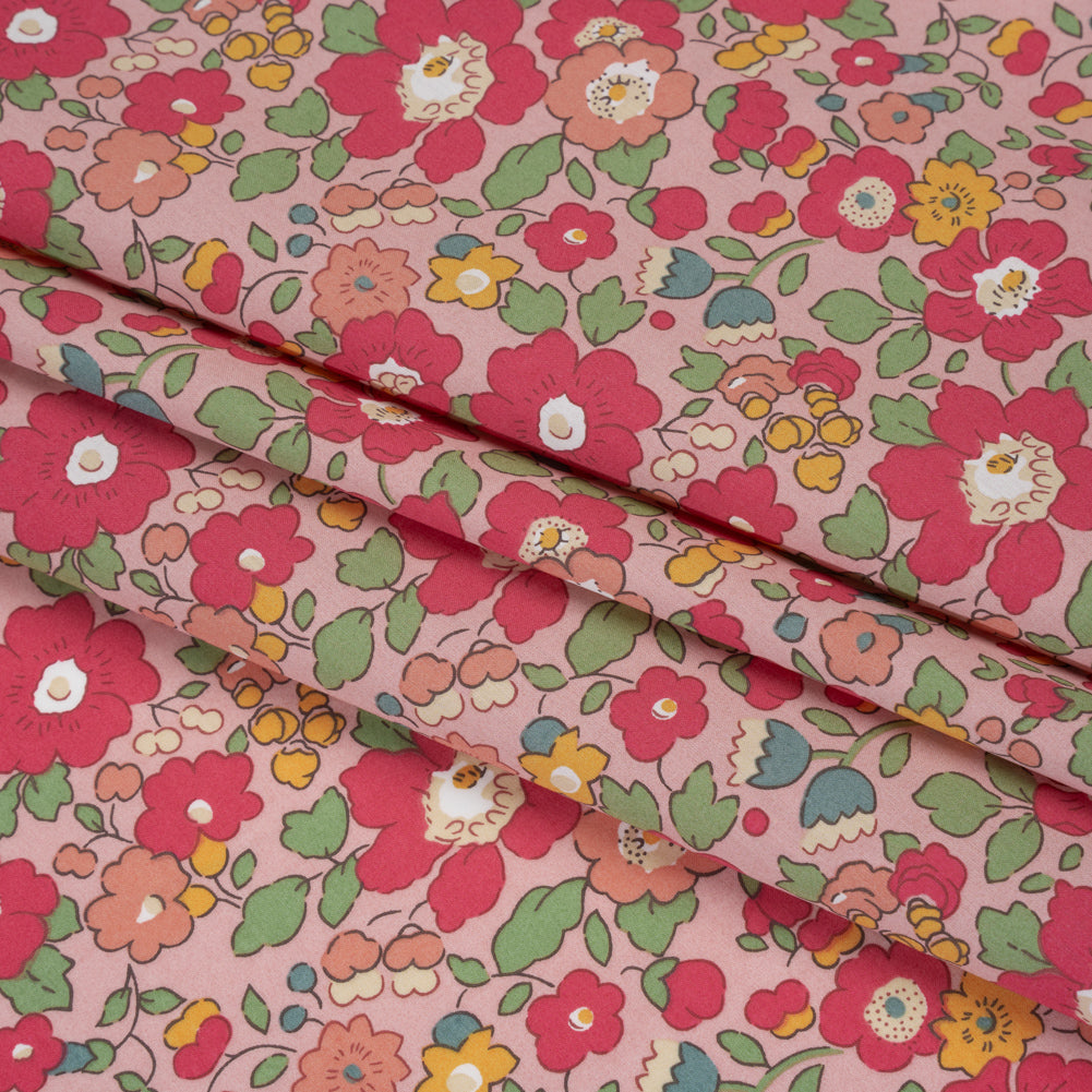 Liberty Fabrics Tana Lawn® - Betsy Meadow Pink - Baby Pink, Bright Pink and Green Illustrated Floral