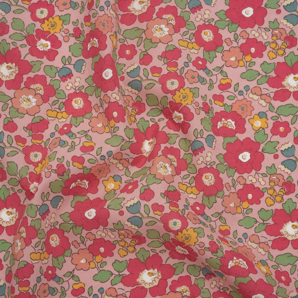 Liberty Fabrics Tana Lawn® - Betsy Meadow Pink - Baby Pink, Bright Pink and Green Illustrated Floral