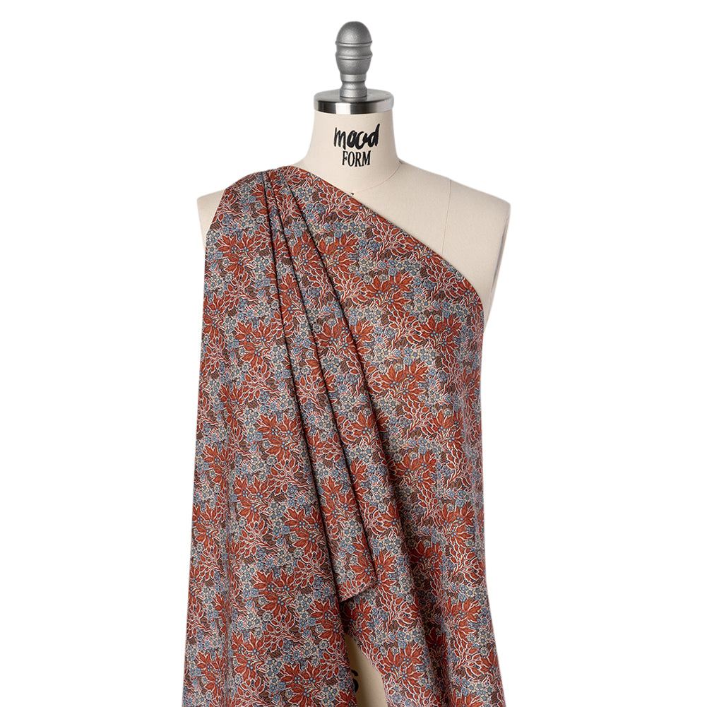 Liberty Fabrics Tana Lawn® - Aubrey Forest Red Burgundy - Red and Light Blue Leafy Floral Chevrons - Folded