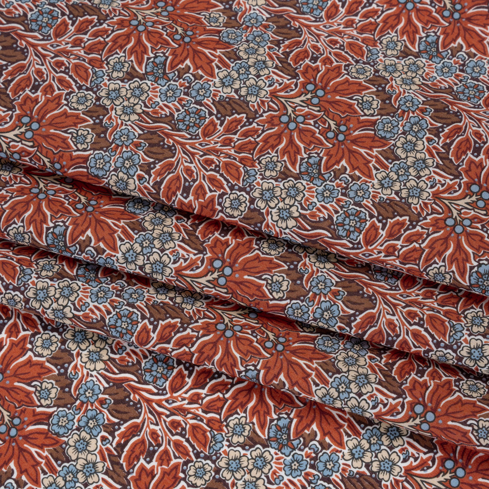 Liberty Fabrics Tana Lawn® - Aubrey Forest Red Burgundy - Red and Light Blue Leafy Floral Chevrons - Detail