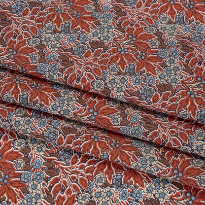 Liberty Fabrics Tana Lawn® - Aubrey Forest Red Burgundy - Red and Light Blue Leafy Floral Chevrons