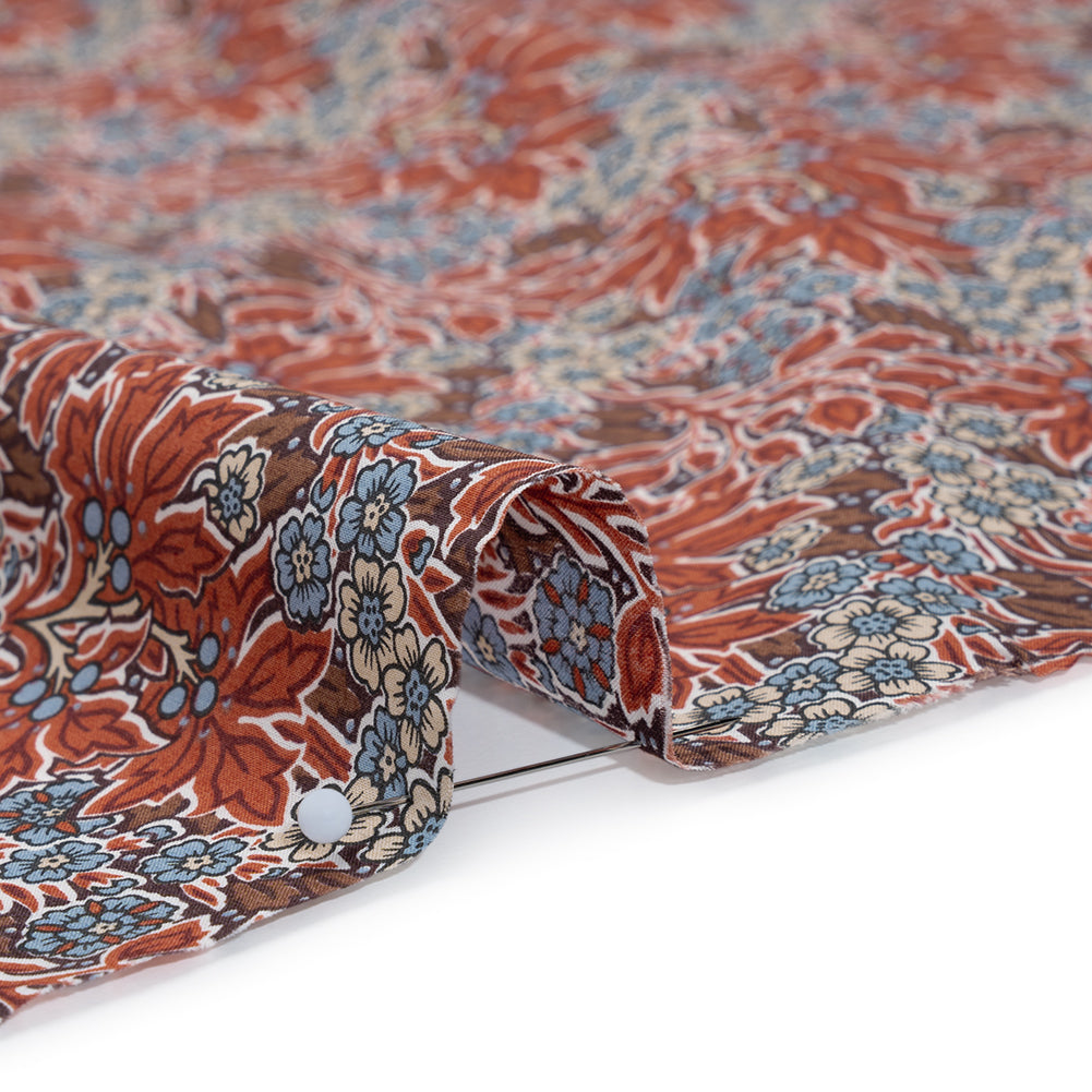 Liberty Fabrics Tana Lawn® - Aubrey Forest Red Burgundy - Red and Light Blue Leafy Floral Chevrons - Full