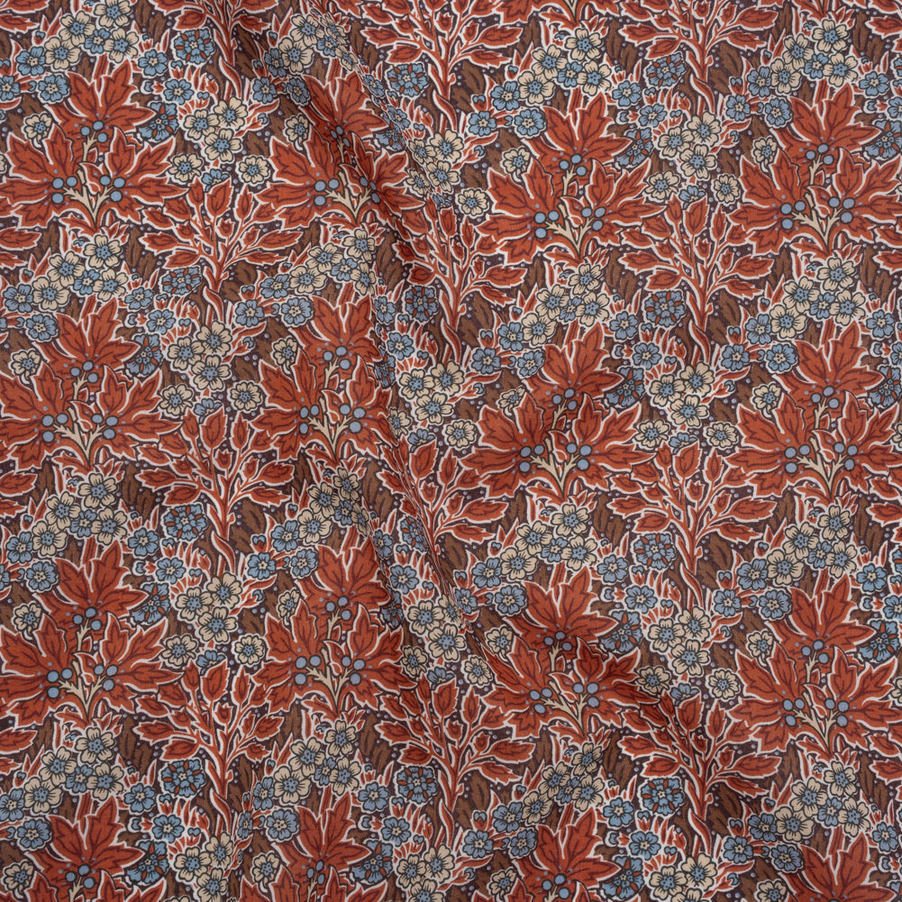 Liberty Fabrics Tana Lawn® - Aubrey Forest Red Burgundy - Red and Light Blue Leafy Floral Chevrons - Drape