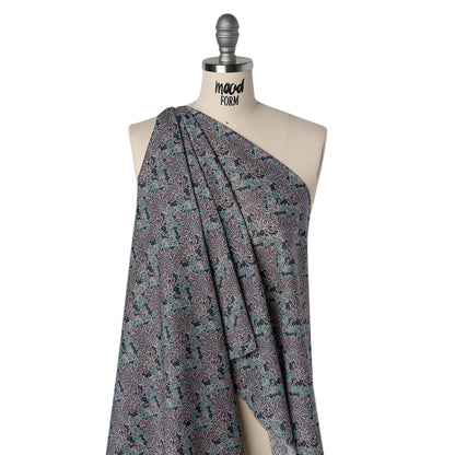 Liberty Fabrics Tana Lawn® - Aubrey Forest Blue - Blue and Orchid Purple Leafy Floral Chevrons
