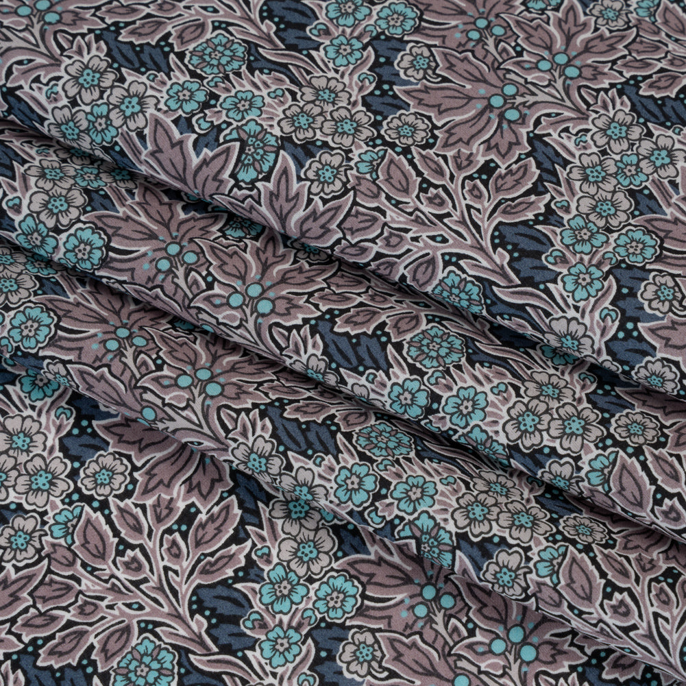 Liberty Fabrics Tana Lawn® - Aubrey Forest Blue - Blue and Orchid Purple Leafy Floral Chevrons