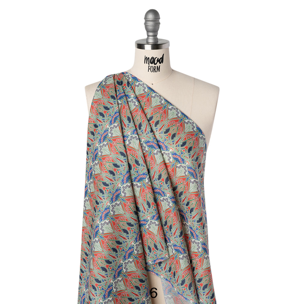 Liberty Fabrics Tana Lawn® - Ianthe Red - Red, Bright Blue and Pink Art Nouveau Floral Trees Folded