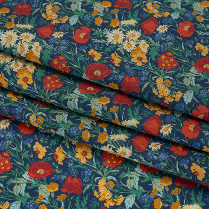Liberty Fabrics Tana Lawn® - Florence May Dark Blue - Blue, Red and Yellow Wildflower Field