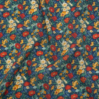 Liberty Fabrics Tana Lawn® - Florence May Dark Blue - Blue, Red and Yellow Wildflower Field