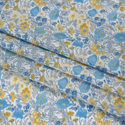 Liberty Fabrics Tana Lawn® - Florence May Blue - Yellow, Blue and White Wildflower Field